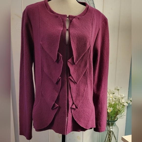 Kate Hill 100% Wool Scalloped Mauve Front Blazer Size XL - Picture 9 of 10